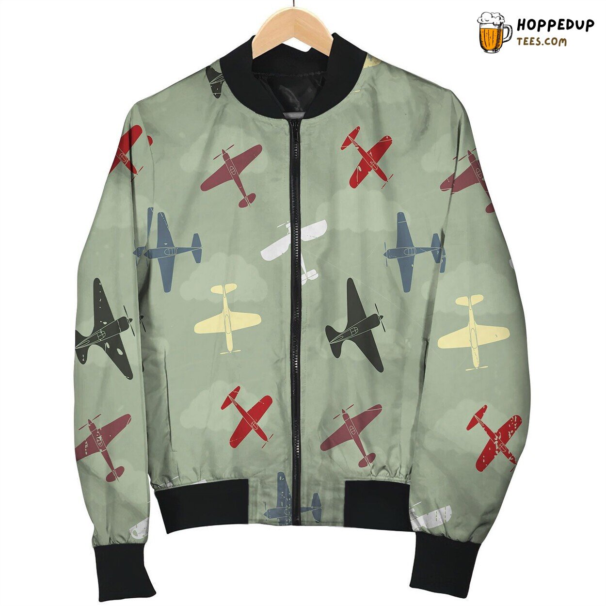 Retro Seamless War Planes Pattern Bomber Jacket
