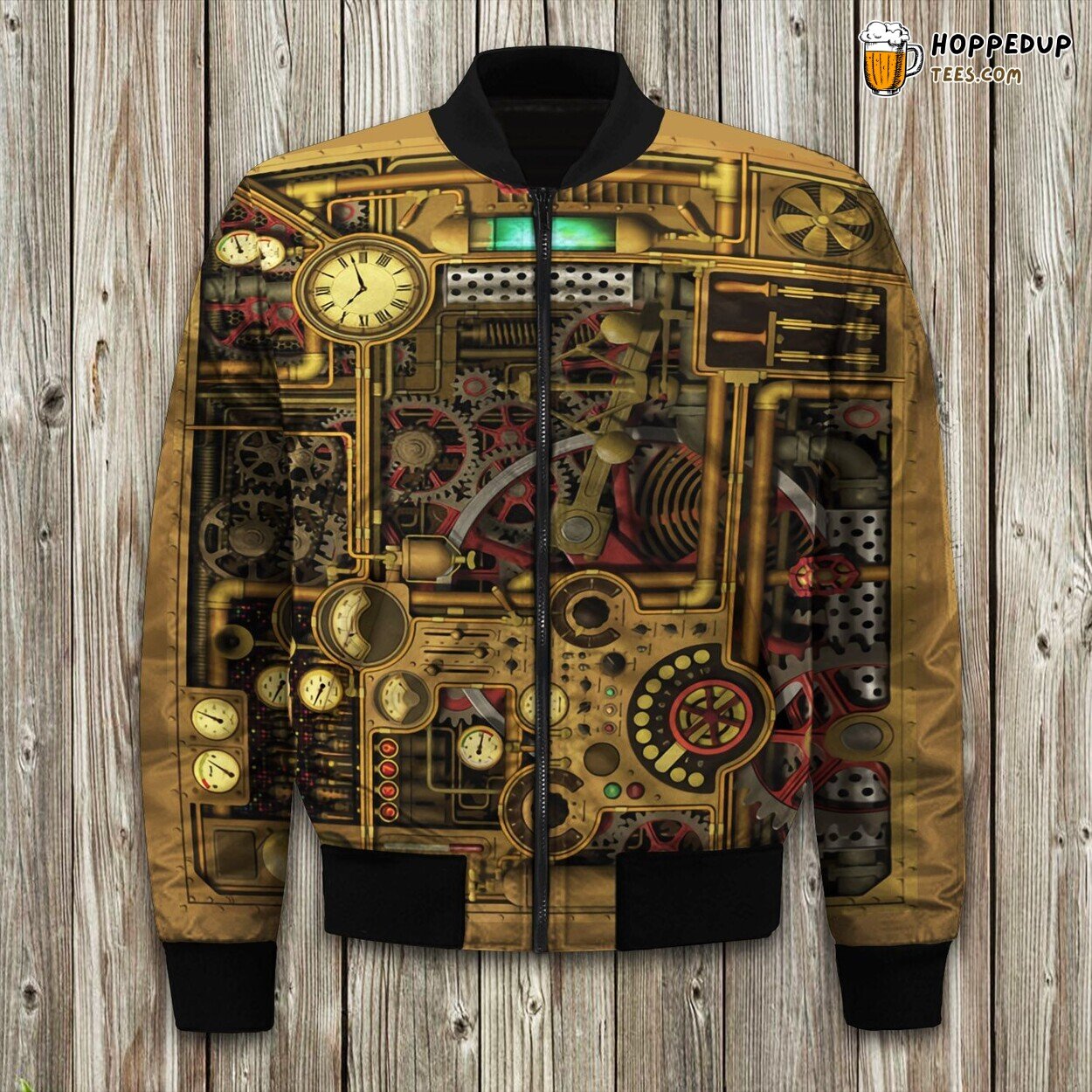 Retro Steampunk Gear Fusion Winter Bomber Jacket Victorian Future Elegance