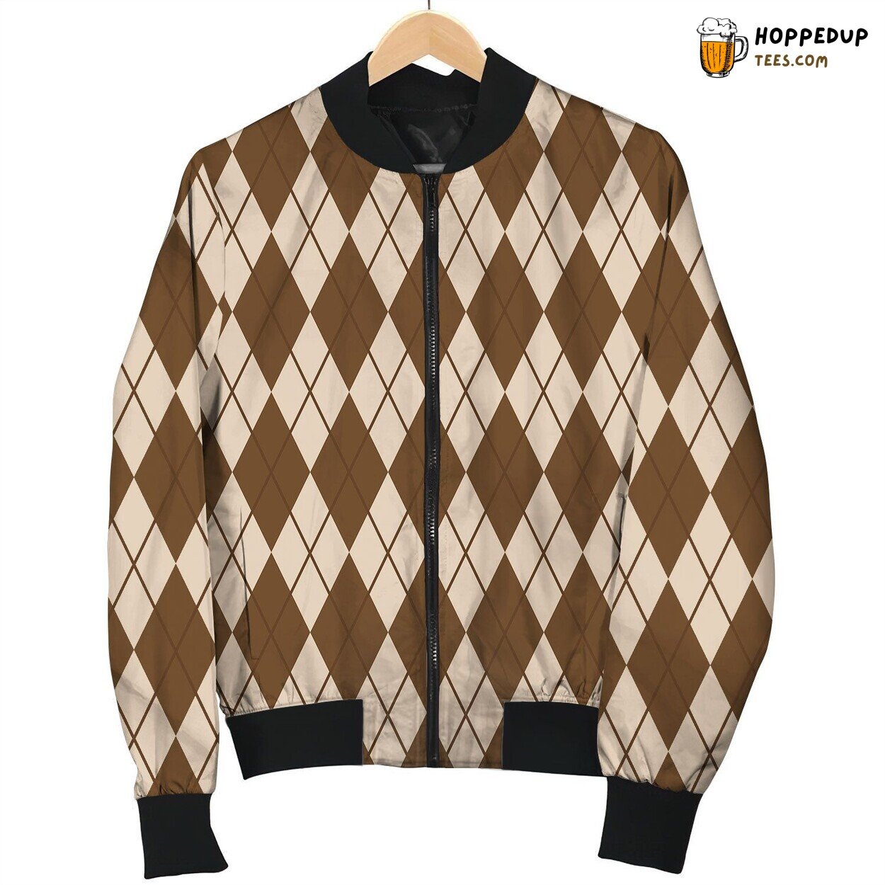 Rhombus Brown Pattern Winter Bomber Jacket Classic Comfortable Fit