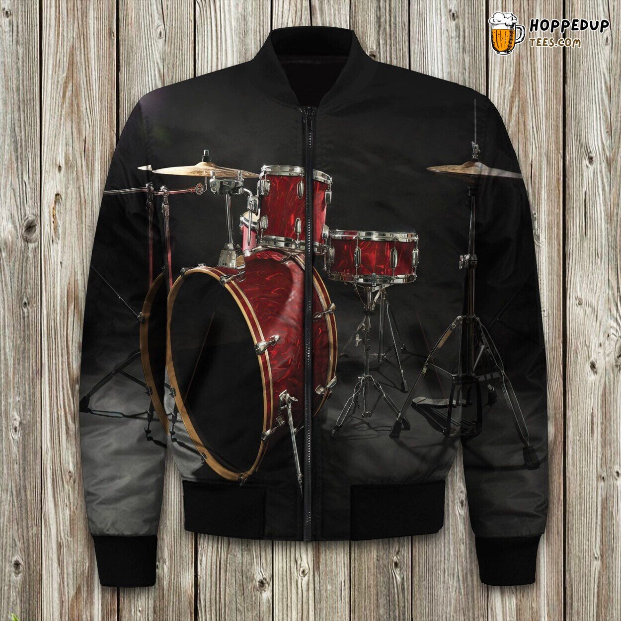 Rhythmic Black Red Drum Winter Bomber Jacket Tailored Unique Elegance Design