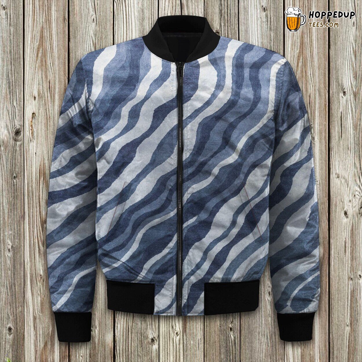 Rhythmic Ocean Waves Design Winter Bomber Jacket Nautical Elegance