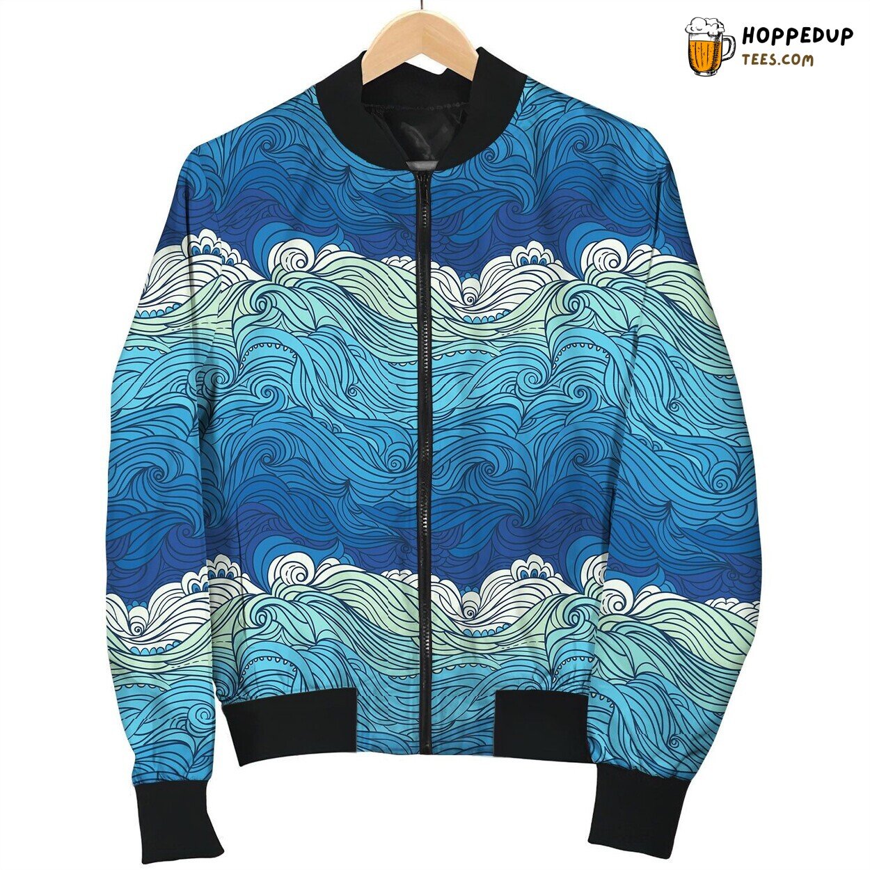 Rhythmic Ocean Waves Winter Bomber Jacket Designer Elite Series