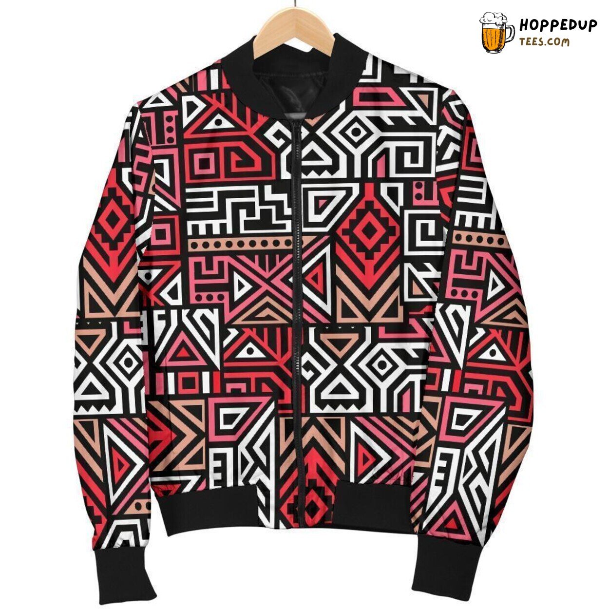 Rich Ethnic Red Essence Men’s Bomber Jacket Unique Design Pattern Display