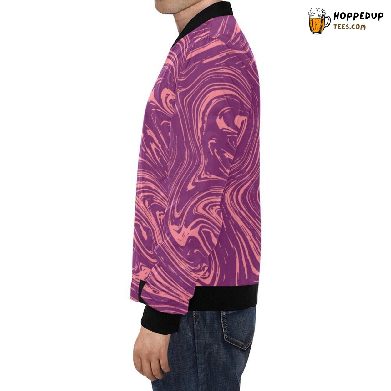 Rich Red Marble Pattern Print Design Men’s Distinctive Bomber Jacket