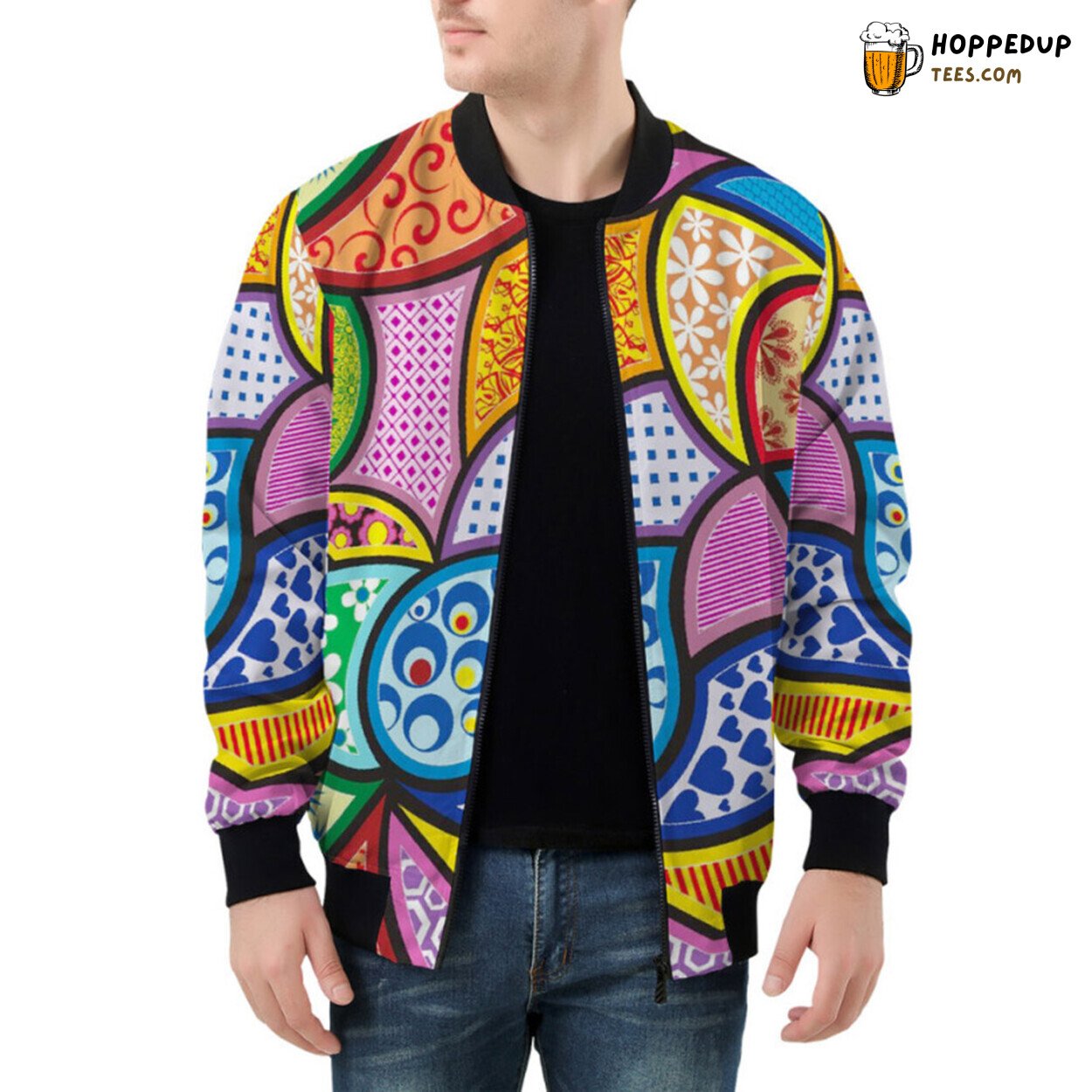 Rich Tapestry of Ethnic Colorful Patterns on Bomber Jacket
