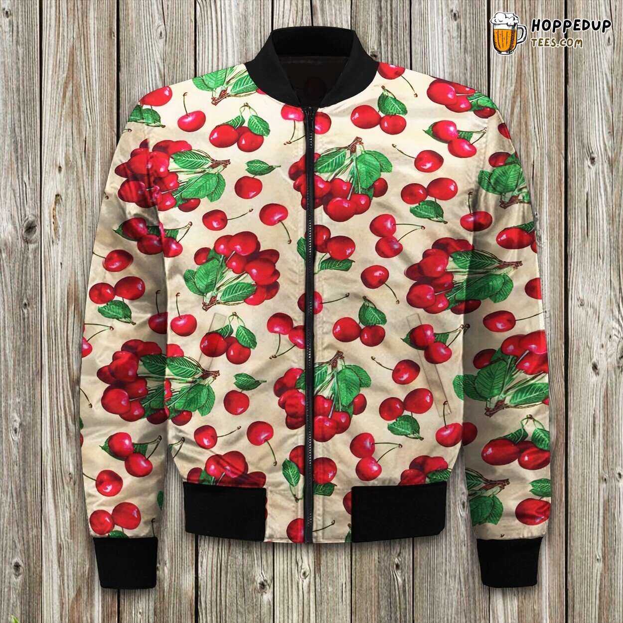 Ripe Cherry Print Winter Bomber Jacket Fresh Fruit Fashion Statement
