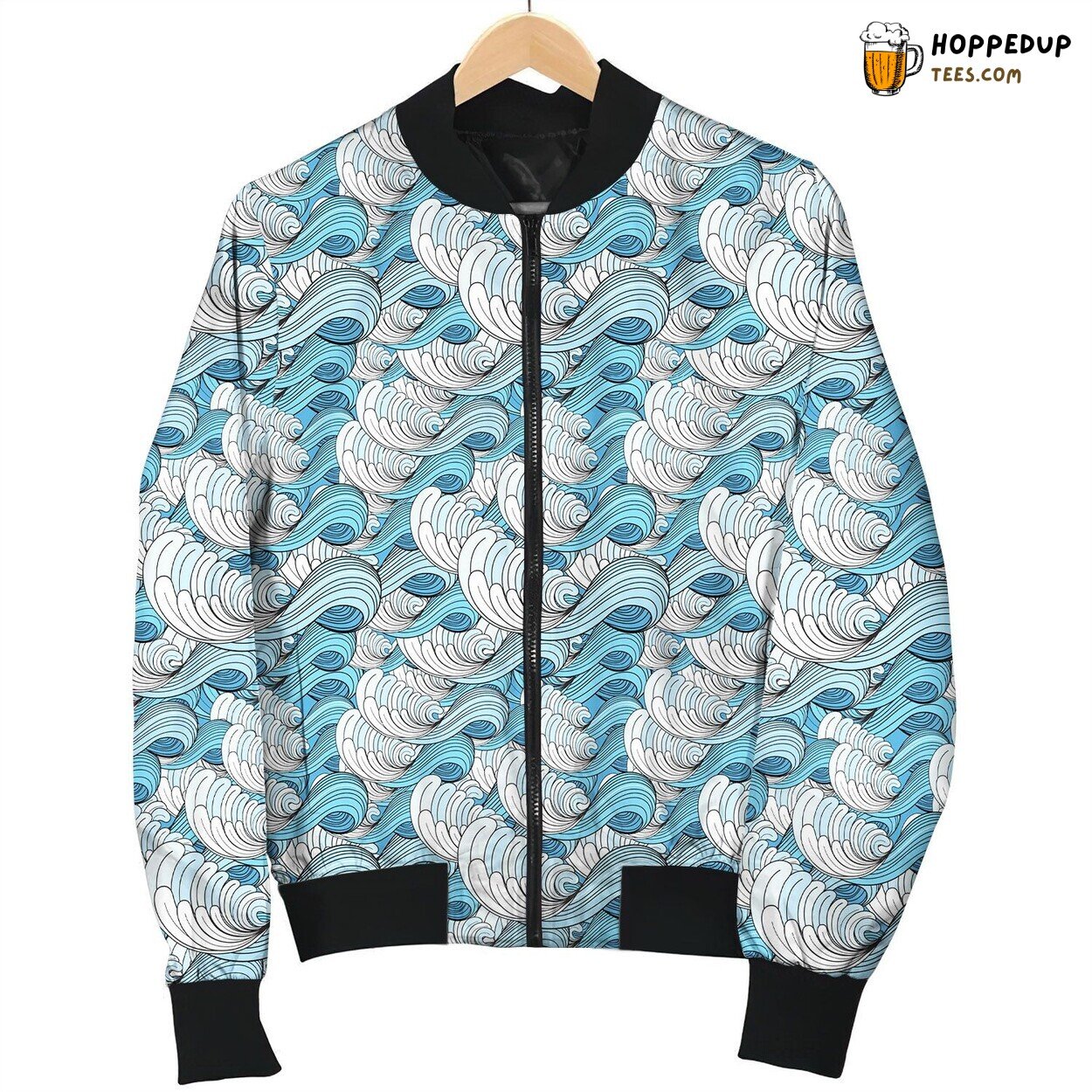 River Abstract Watercolor Waves Bomber Jacket
