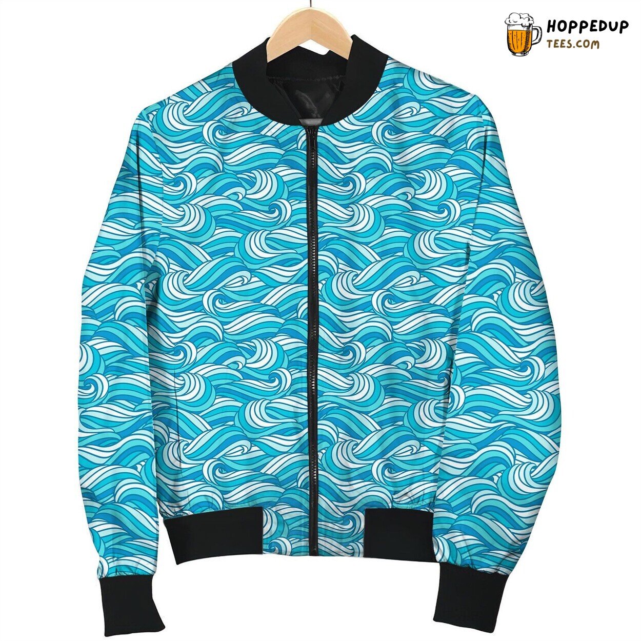 River Wave Pattern Bomber Jacket