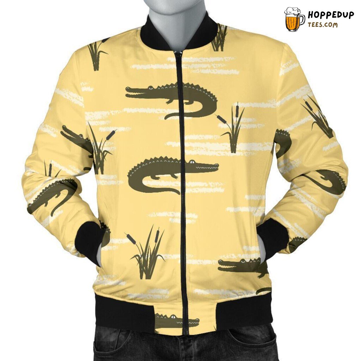 River’s Wild Crocodile Men’s Bomber Jacket Unique Pattern Design Essence