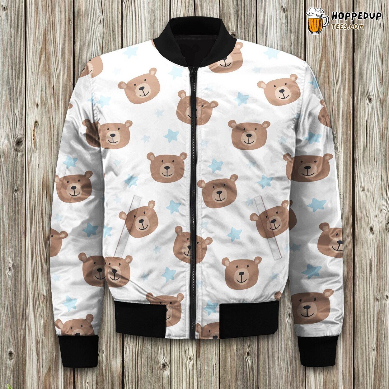 Roaming Bear Print Winter Bomber Jacket Tailored Unique Elegance Precision