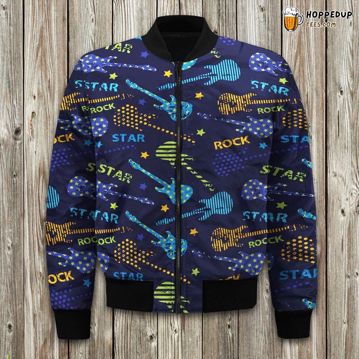 Rock And Roll Pattern Bomber Jacket