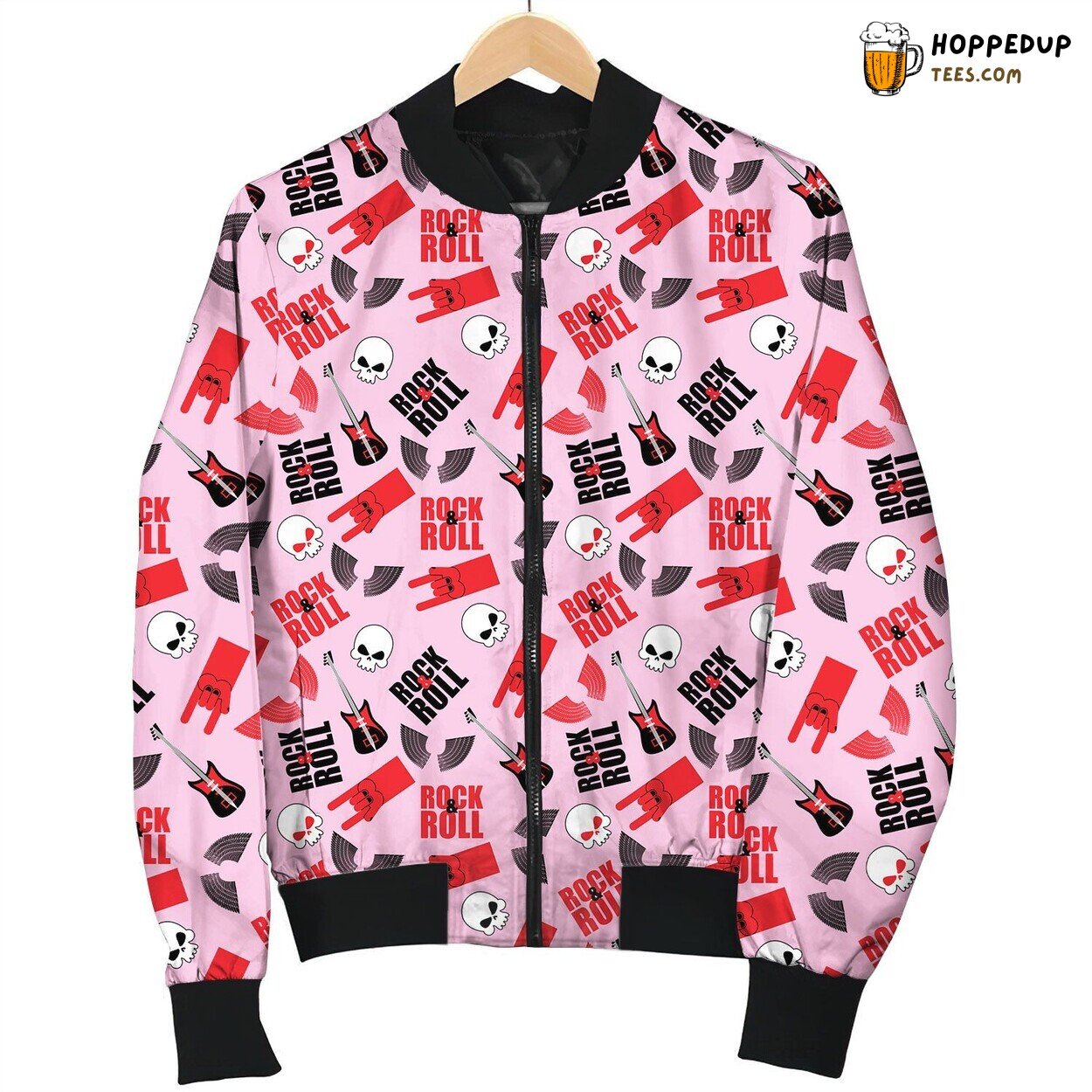Rock N Roll Hand Sign And A Skull Bomber Jacket