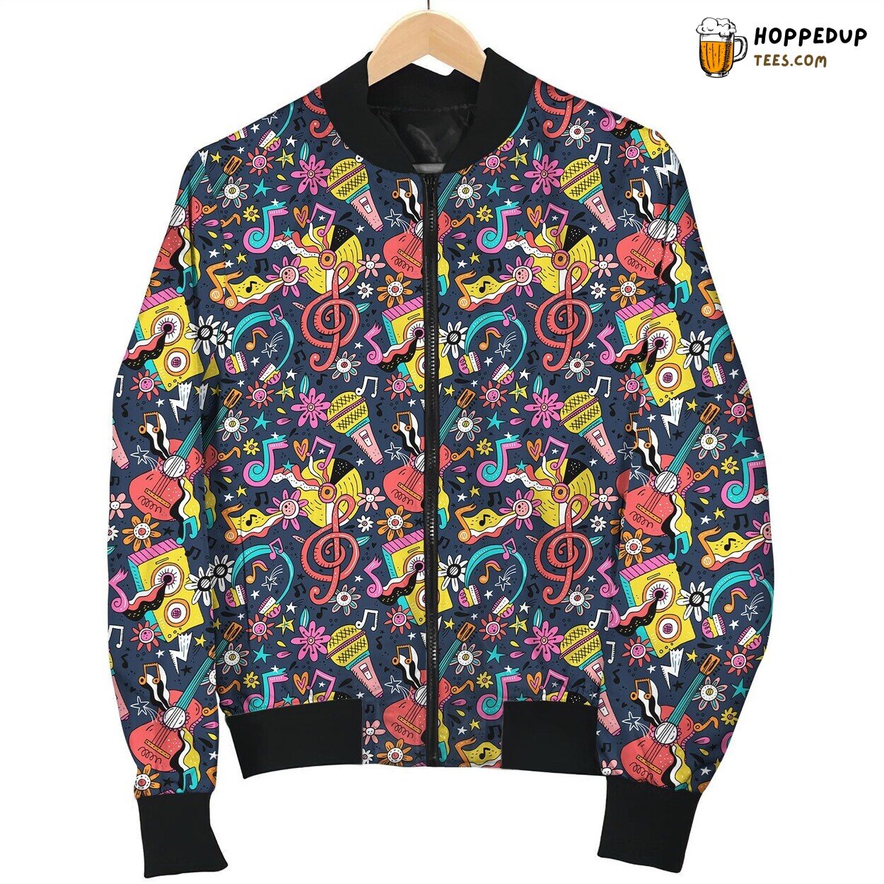 Rock N Roll Pattern Bomber Jacket