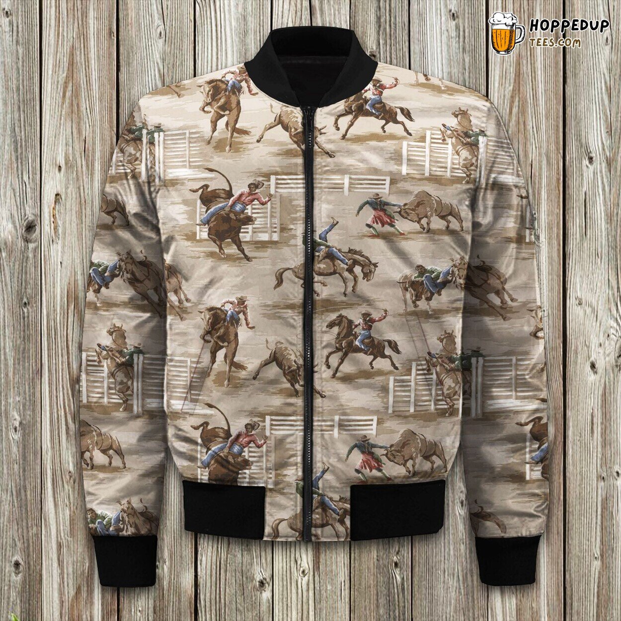 Rodeo Cowboy Action Captured Winter Bomber Jacket Vintage Display