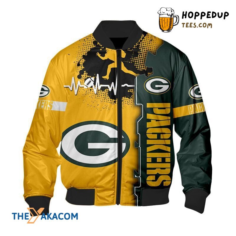 Rodgers Heartbeat Packers Fan Gift Bomber Jacket Christmas Outerwear Team