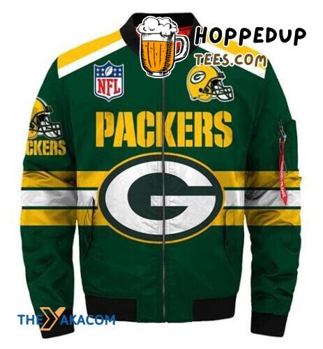 Rodgers Helmet Fan Gift Green Bay Packers Bomber Jacket Christmas Outerwear