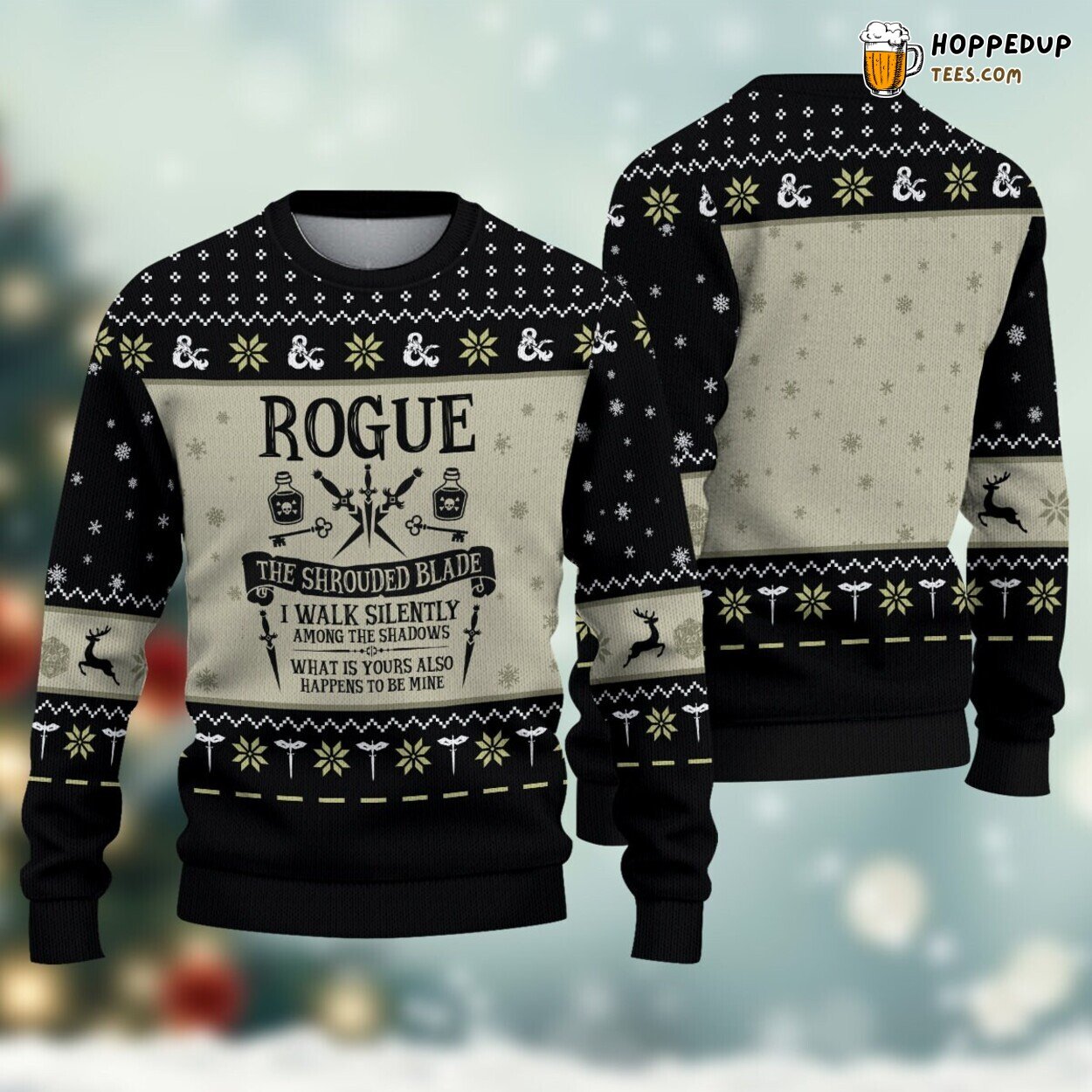 Rogue Dungeons Dragons Christmas Sweater DnD Fireball Design