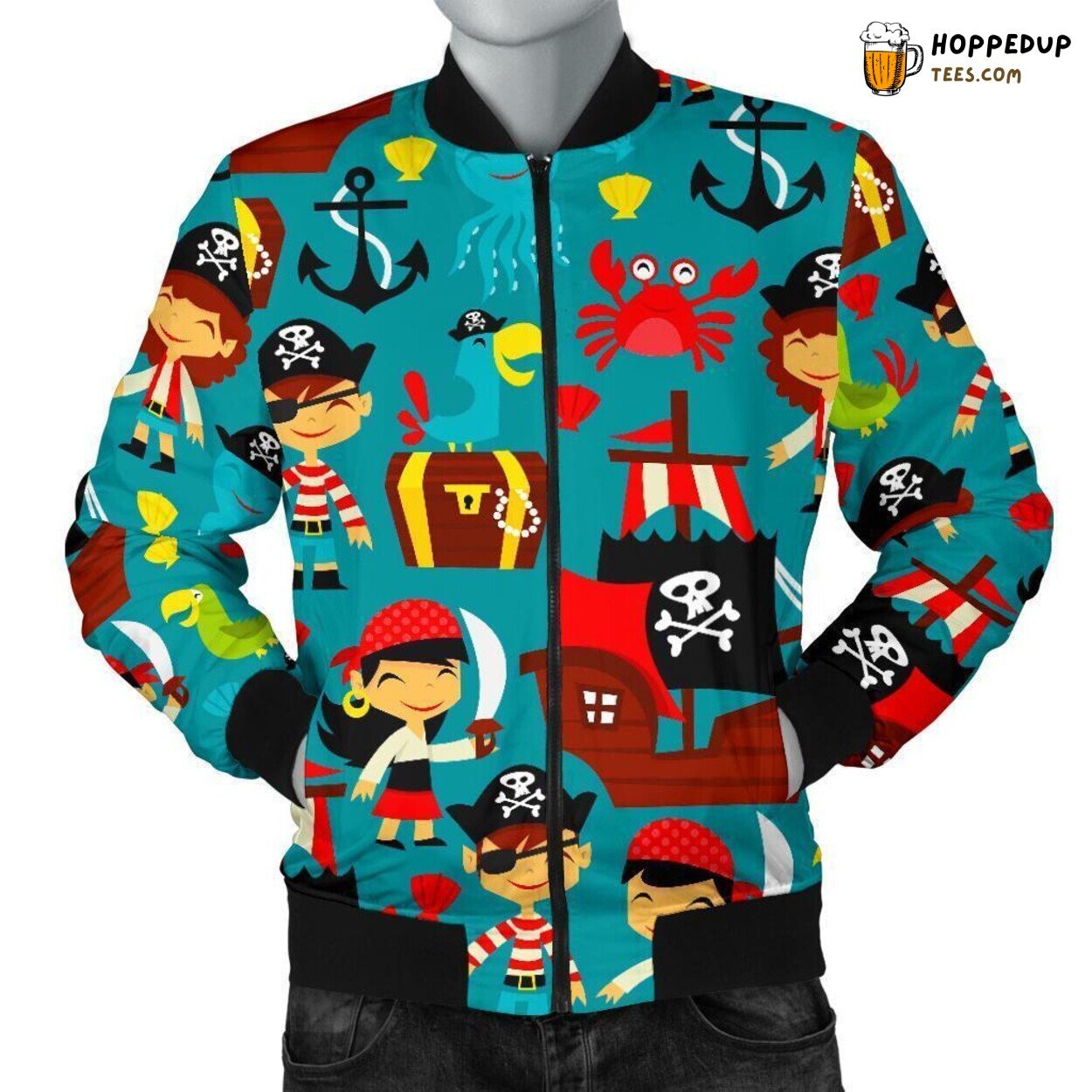 Rogue Pirate Sea Adventure Men’s Bomber Jacket Fearsome Design Display Art