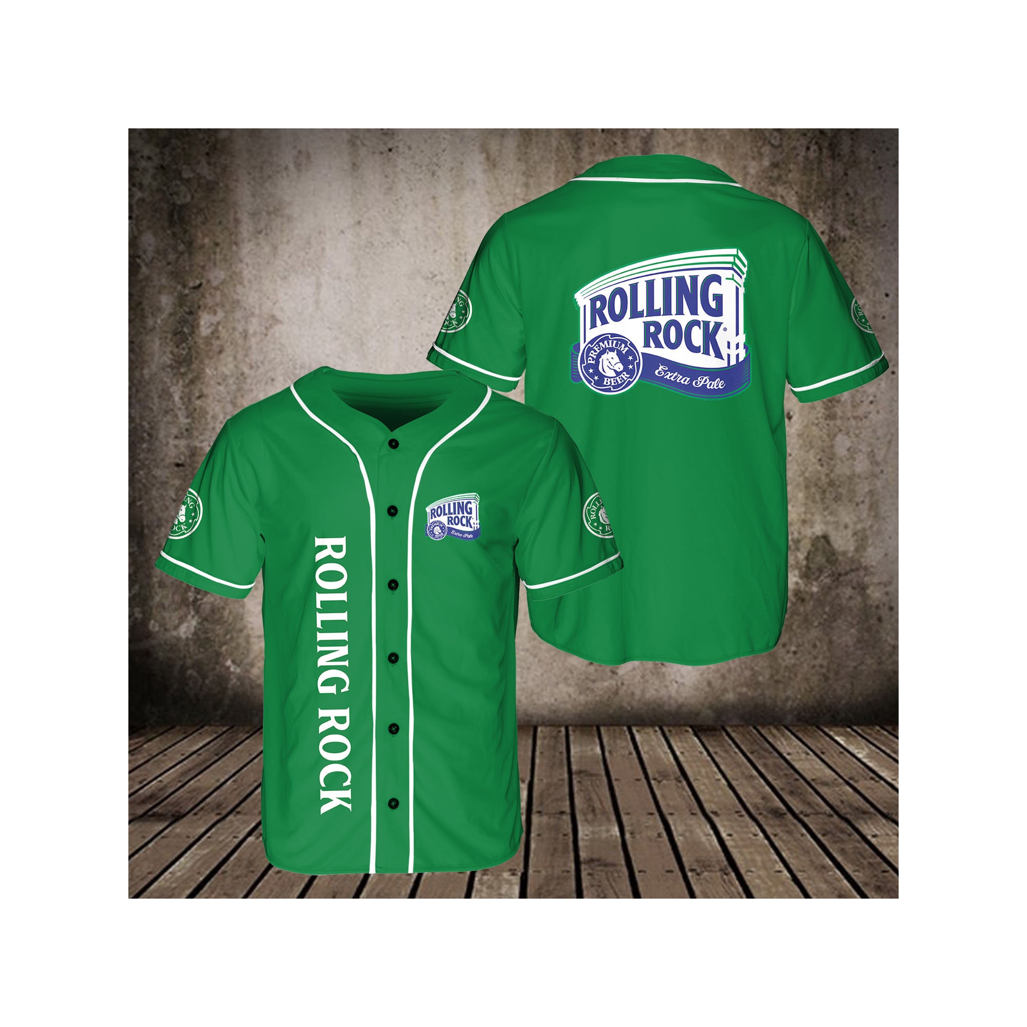Rolling Rock Beer Themed Baseball Jersey HU