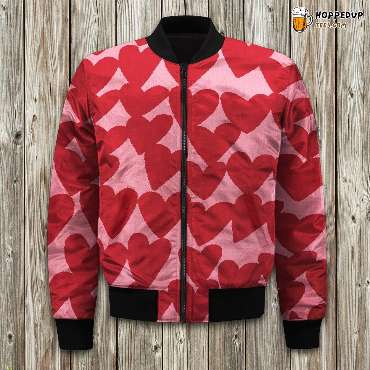 Romantic Hearts Pattern Winter Bomber Jacket Elite Designer Touch Luxe
