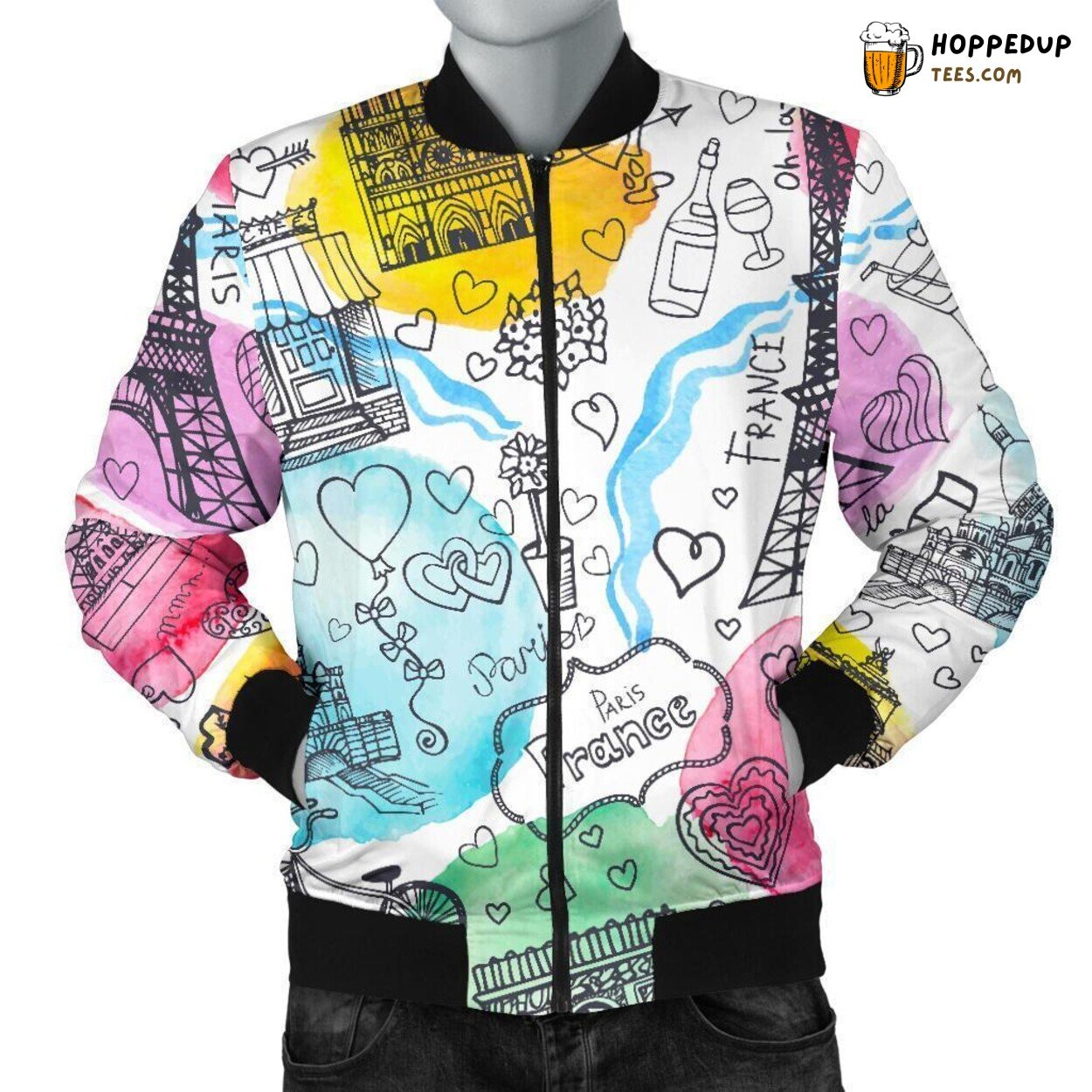 Romantic Paris France Showcase Men’s Bomber Jacket Unique Pattern Tribute