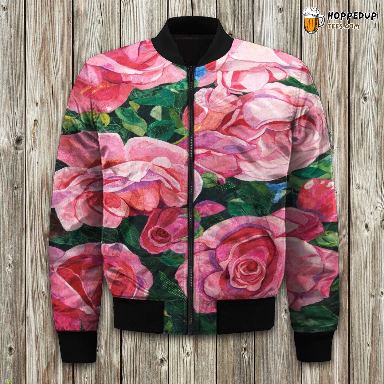 Romantic Rose Design Winter Bomber Jacket Classic Floral Beauty Touch