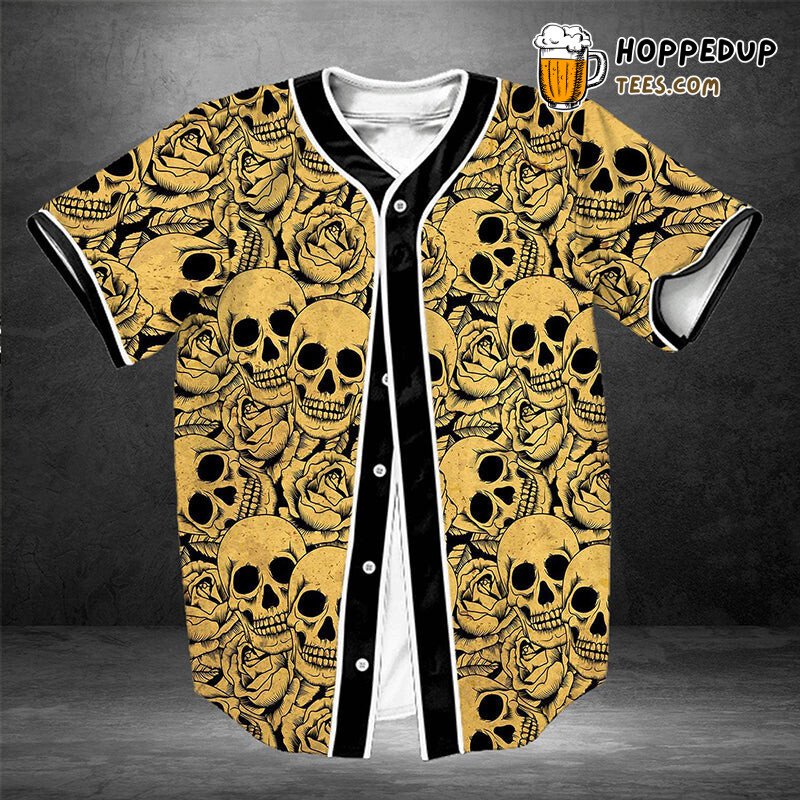 Romantic Skull Rose Pattern 3D Printed Baseball Jersey Shirt Floral
