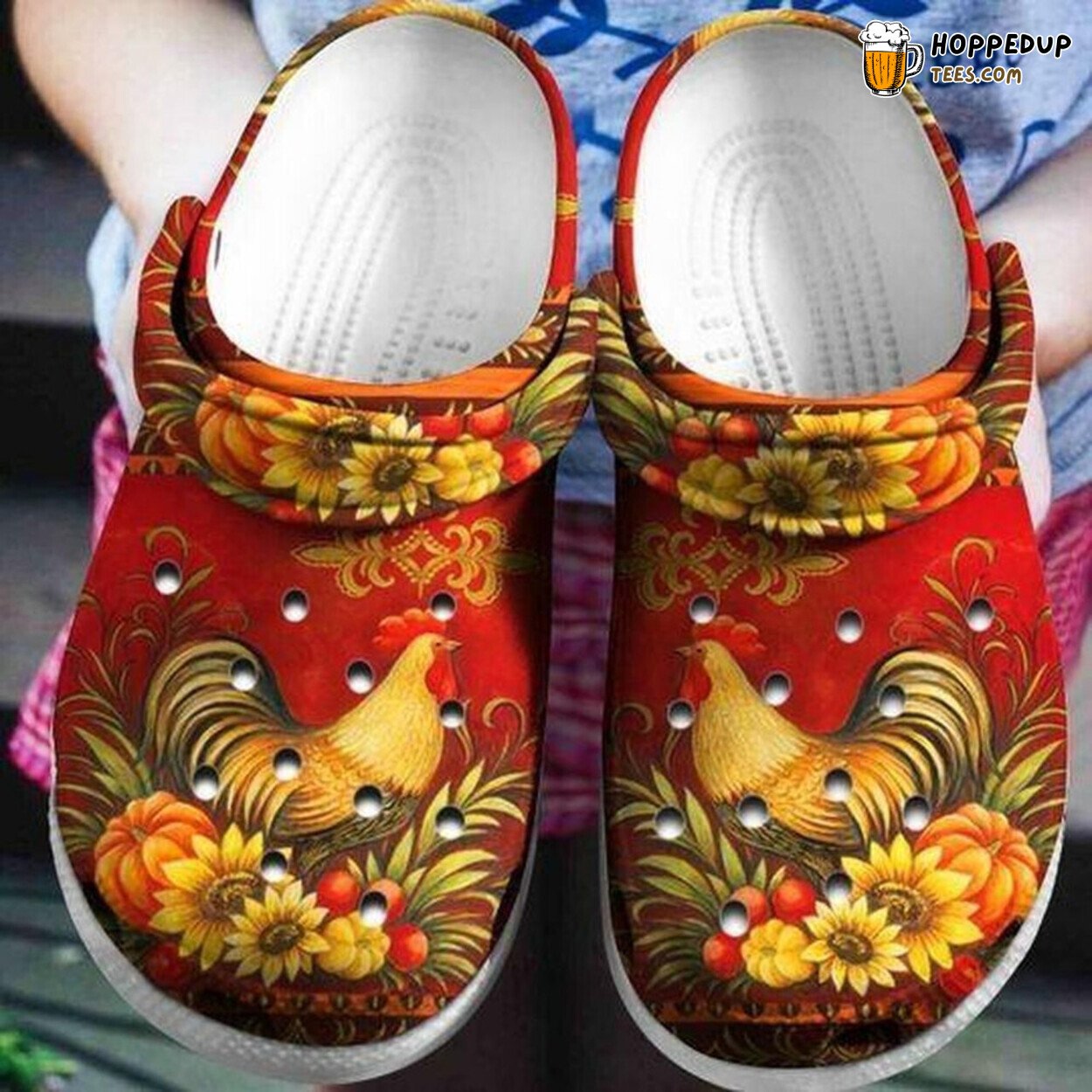 Rooster Flower Personalized Lover Gift Comfortable Rubber Clogs