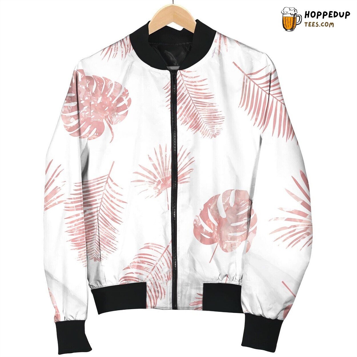 Rose Gold Tropical Palm Leaves Seamless Pattern Bomber Jacket