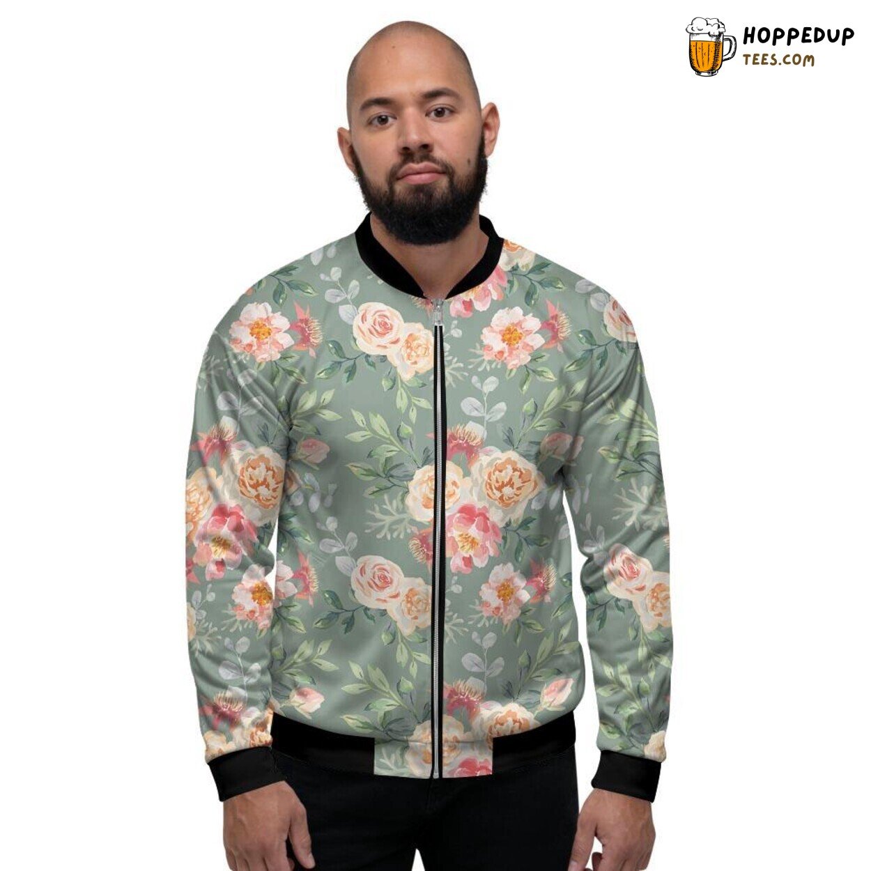 Rose Peony Floral Pink Elegance Men’s Bomber Jacket Natural Artistry Fusion