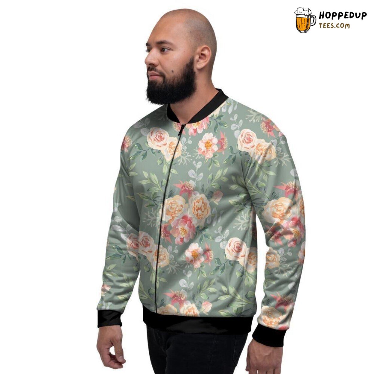 Rose Peony Floral Pink Elegance Men’s Bomber Jacket Natural Artistry Fusion