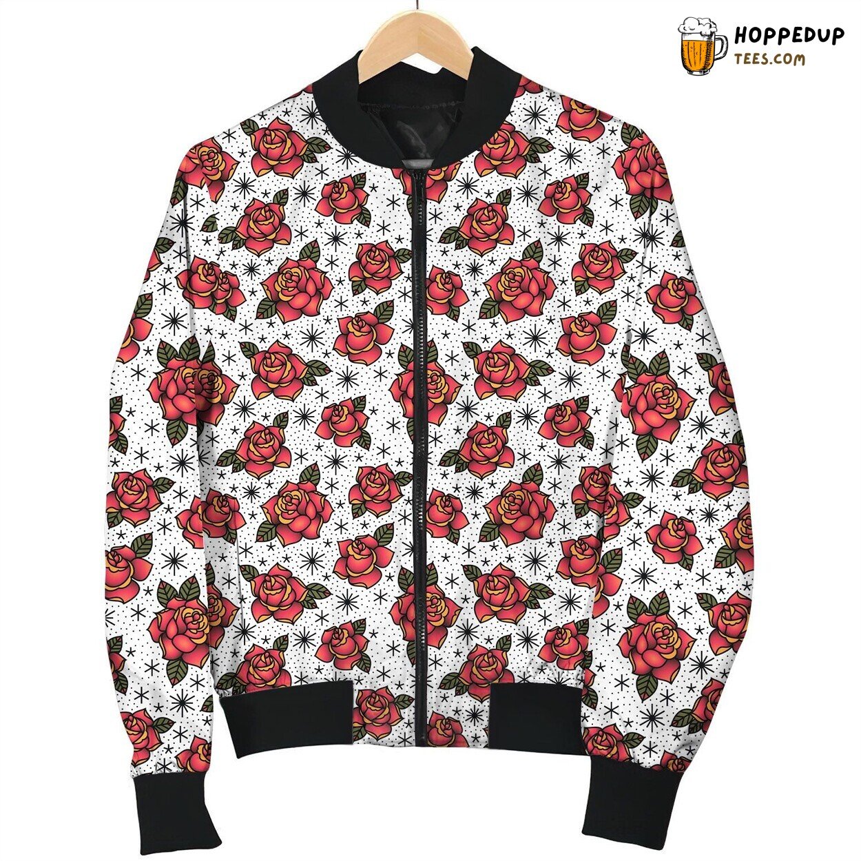Rose Tattoo Floral Ink Winter Bomber Jacket Artistic Bloom Design