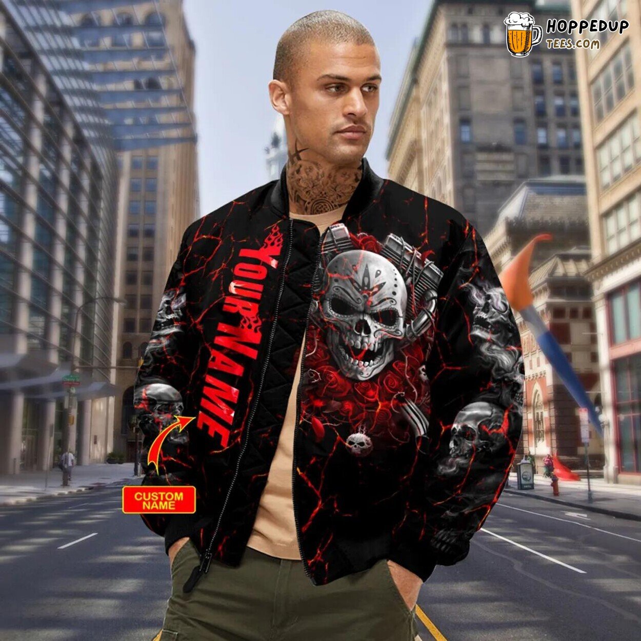 Roses Metallic Skull Unique Custom Bomber Jacket 3D Viking Print Clothing