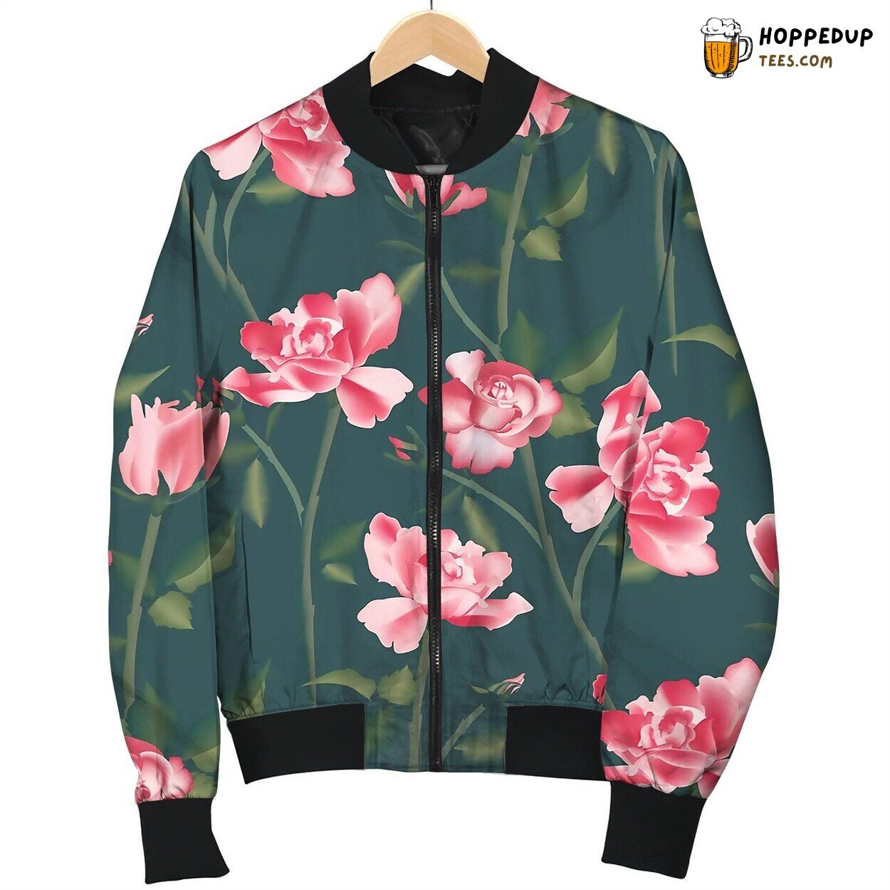 Roses Pink Plant Botanical Wild Pattern Bomber Jacket