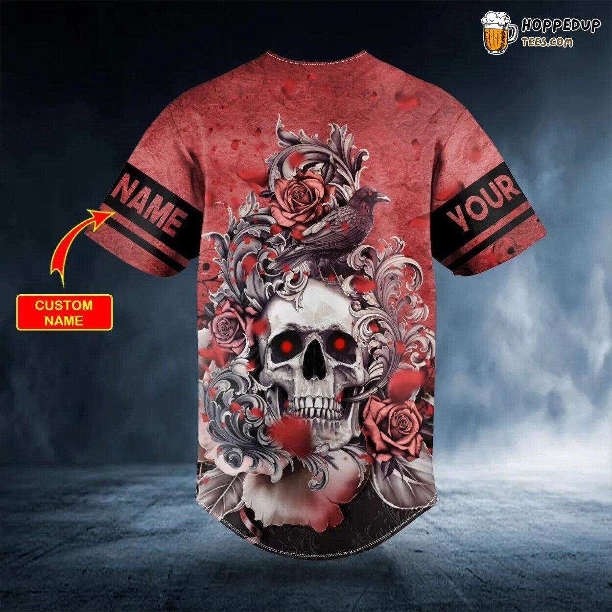 Roses Raven Skull Baseball Jersey Graphic Tees 3D Print Special Design