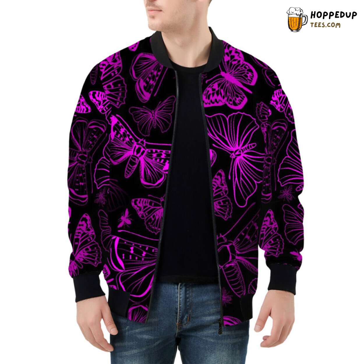 Rosy Flight Patterns of Graceful Pink Butterflies Bomber Jacket