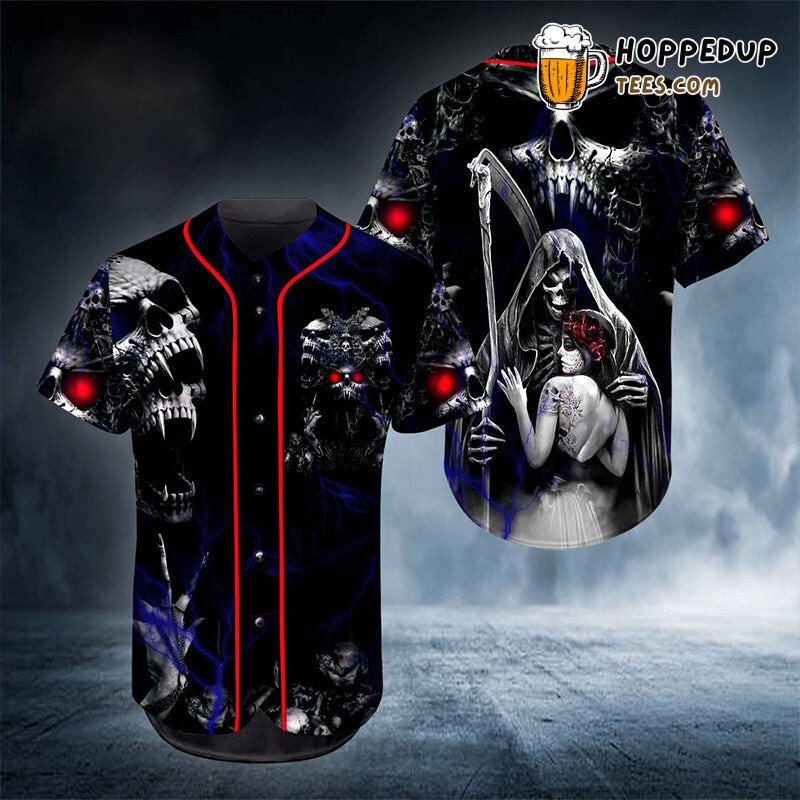 Royal King Couple Skull Design 3D Printed Baseball Jersey Pair