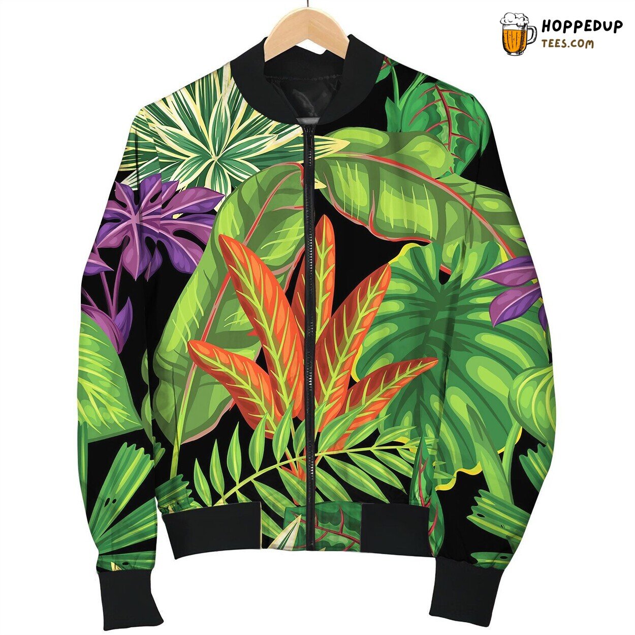 Royalty Free Seamless Pattern With Tropical Plants And Leaves Bomber Jacket