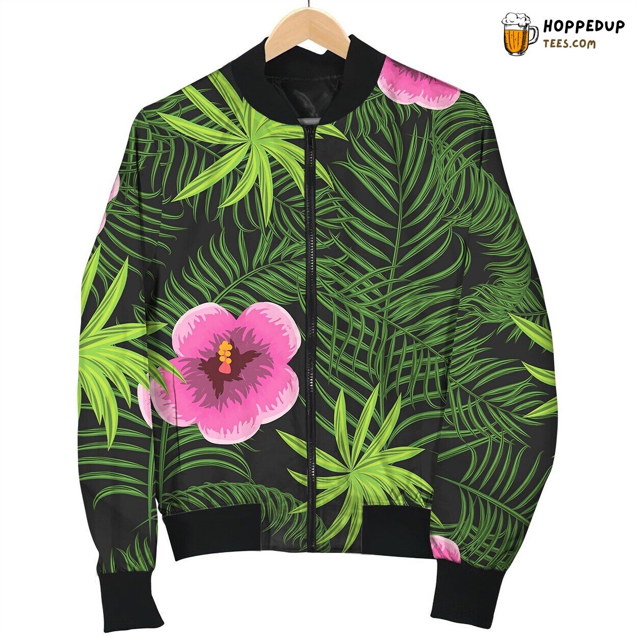 Royalty Free Tropical Jungle Palm Leaves Hibiscus Pattern Bomber Jacket