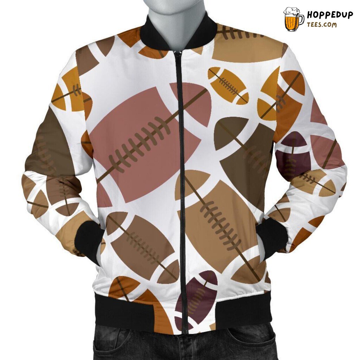 Rugby Ball Pattern Print American Football Men’s Bomber Jacket