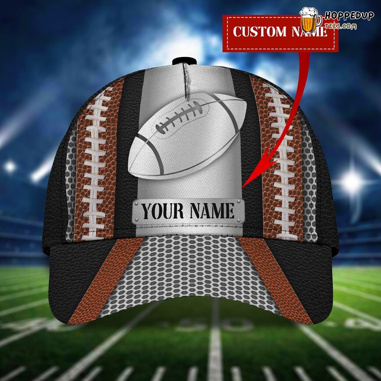 Rugby Ball Theme Personalized Name Classic 3D Design Elegance Cap