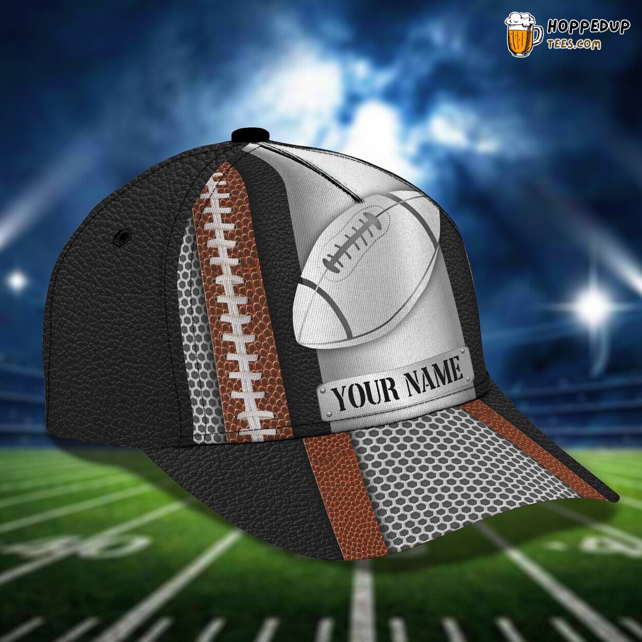 Rugby Ball Theme Personalized Name Classic 3D Design Elegance Cap