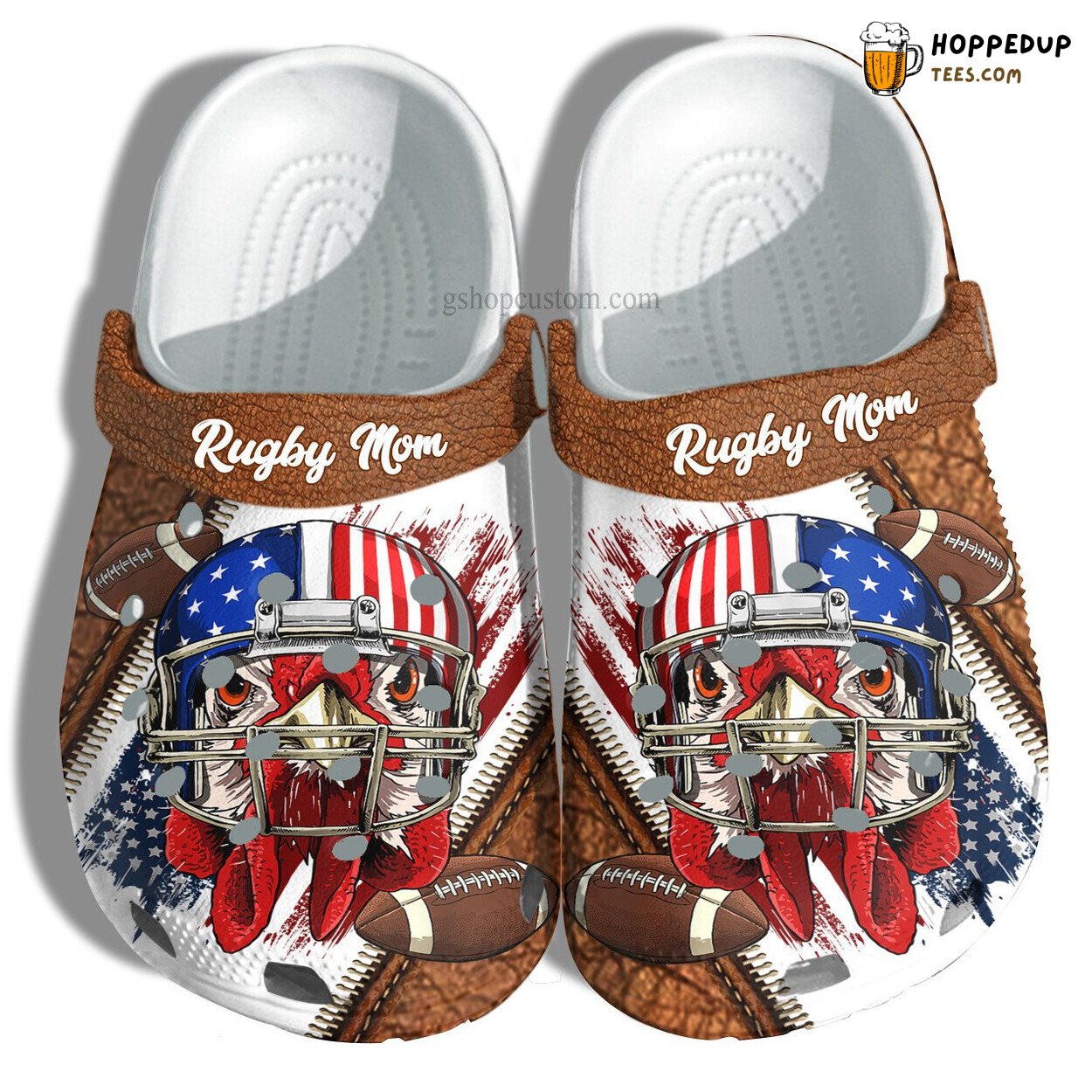 Rugby Chicken America Flag Croc Shoes Men Women Football Rugby USA