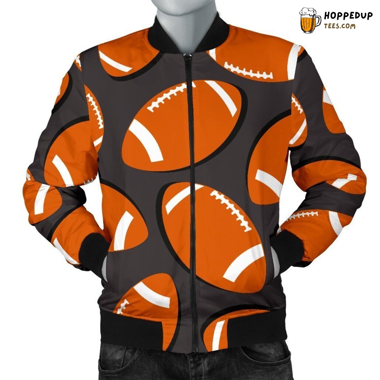 Rugby Meets American Football Men’s Bomber Jacket Sportive Ball Design Art