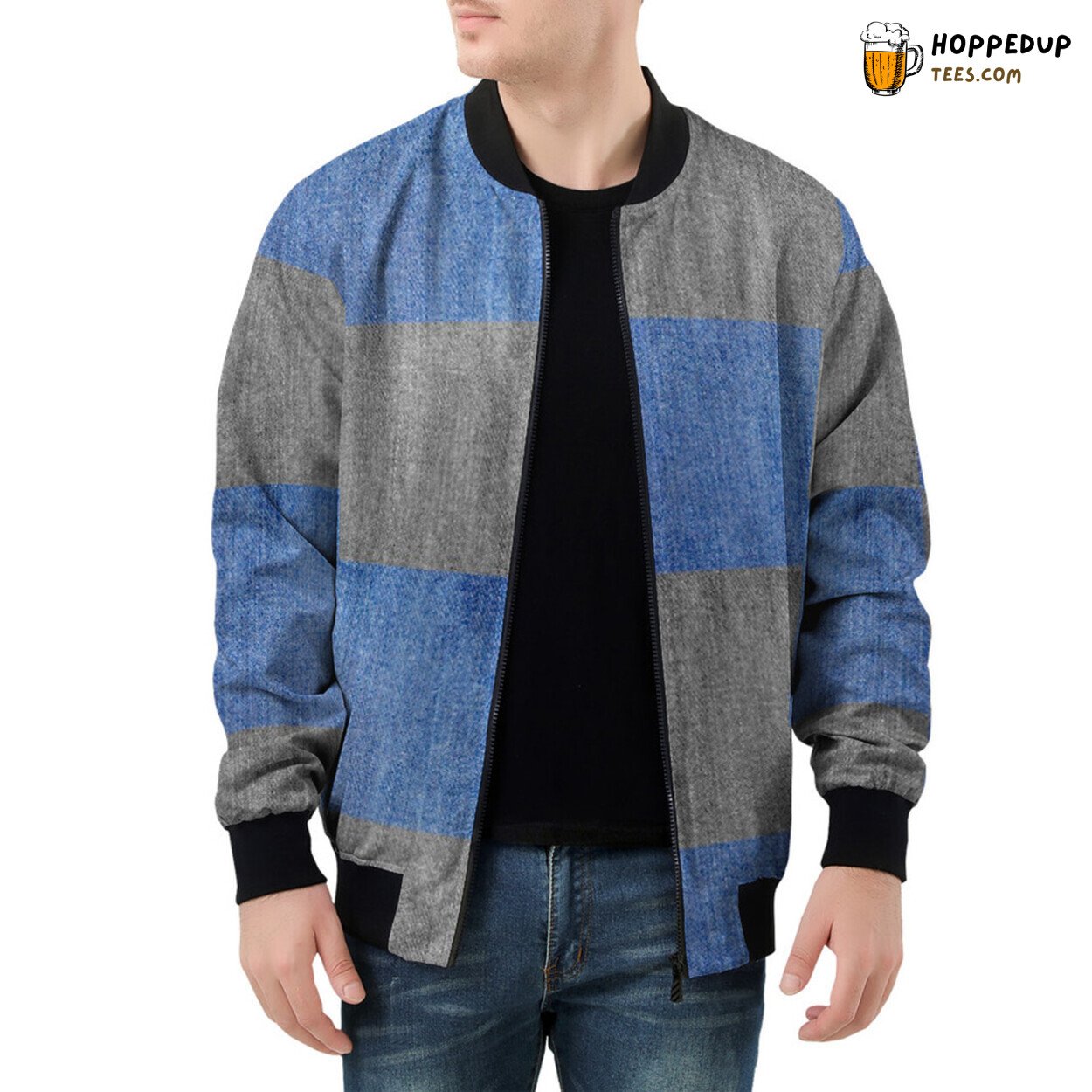 Rugged Denim Craftsmanship Marks Men’s Bomber Jacket Patchwork