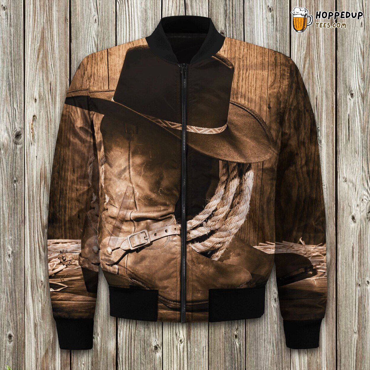 Rugged West Cowboy Theme Winter Bomber Jacket Frontier Fashion Statement