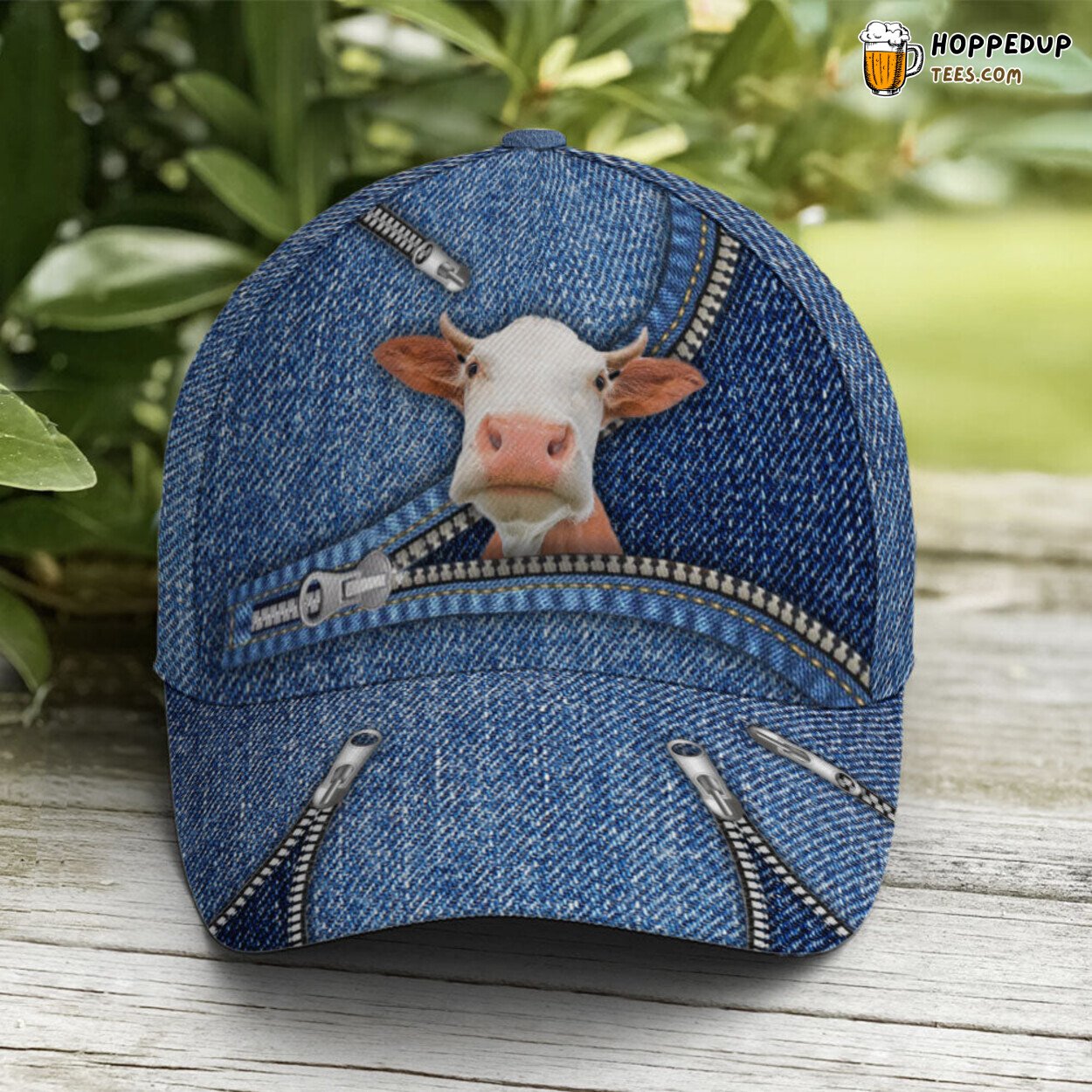 Rural Tribute Cow Jean Zipper Theme Unique Design Statement Baseball Cap