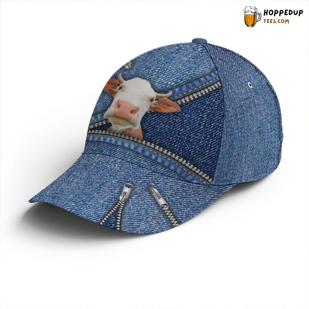 Rural Tribute Cow Jean Zipper Theme Unique Design Statement Baseball Cap