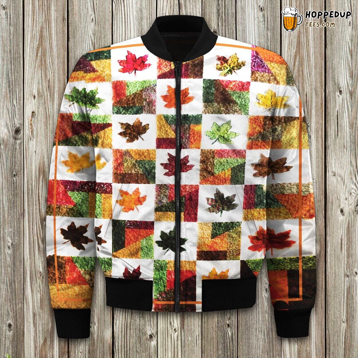 Rustic Autumn Leaves Theme Winter Bomber Jacket Fall Inspired Fashion