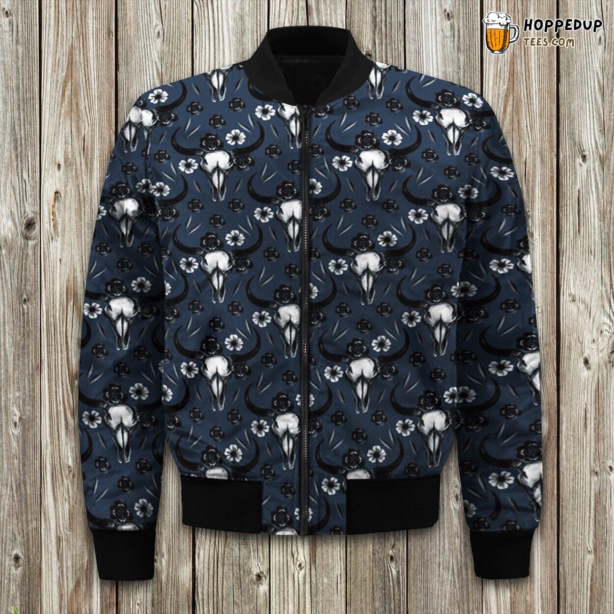 Rustic Bull Skull Depictions Winter Bomber Jacket Southwest Theme